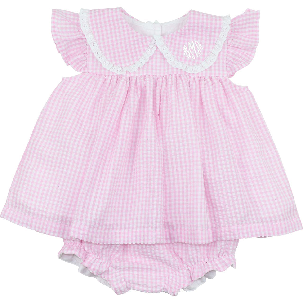 Pink Seersucker Angel Sleeve Diaper Set1