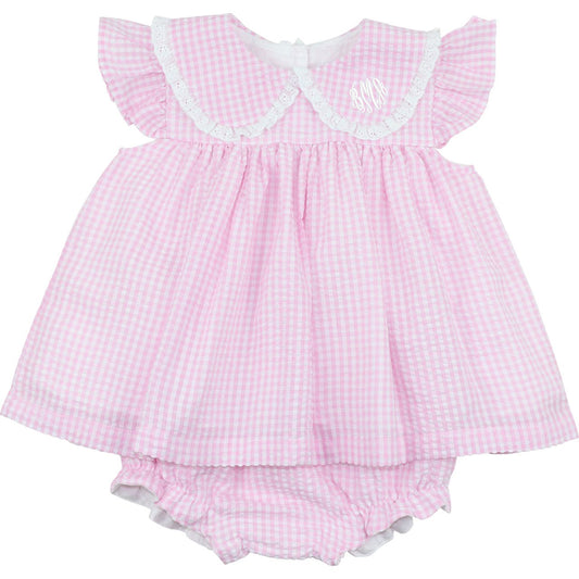Pink Seersucker Angel Sleeve Diaper Set1