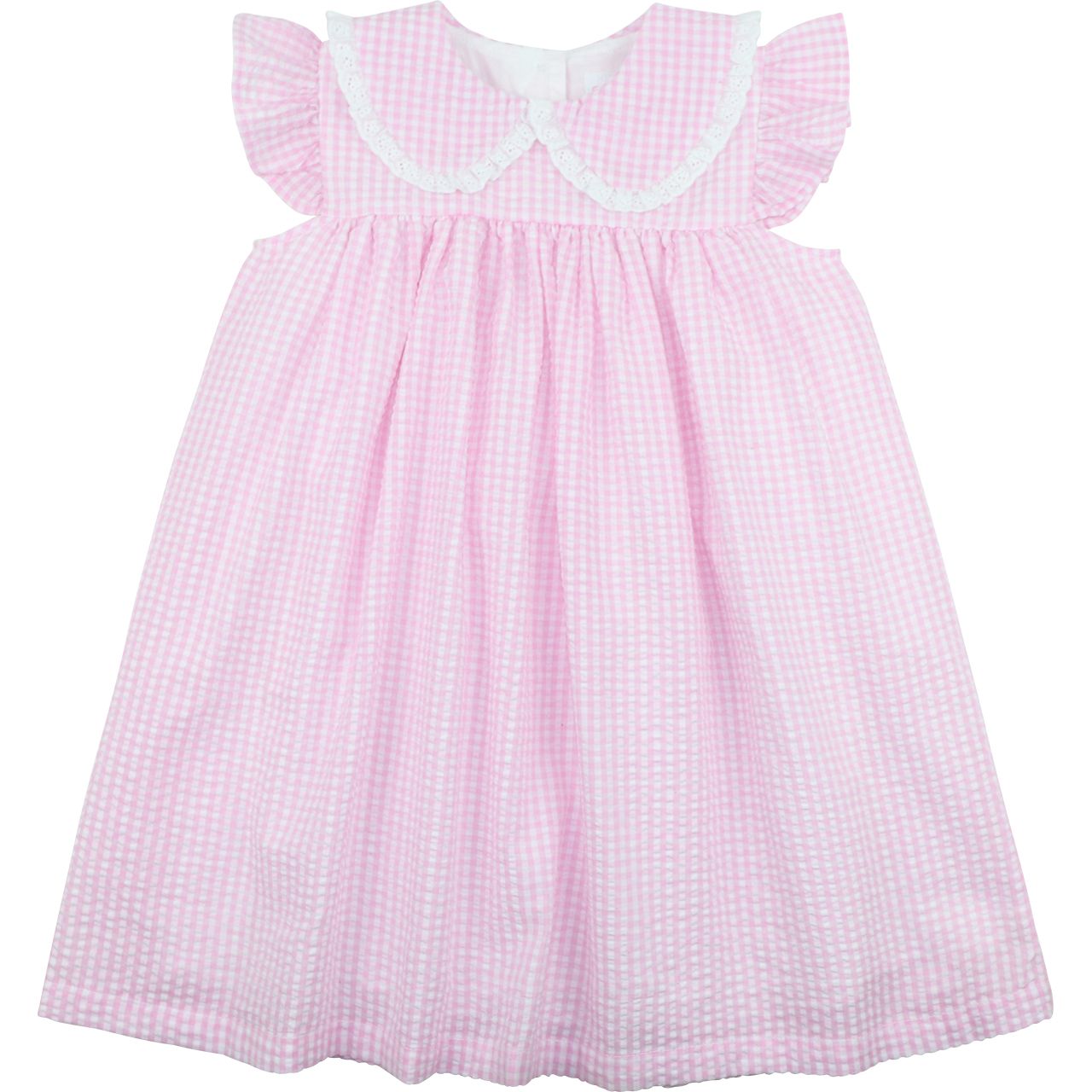 Pink Seersucker Angel Sleeve Dress