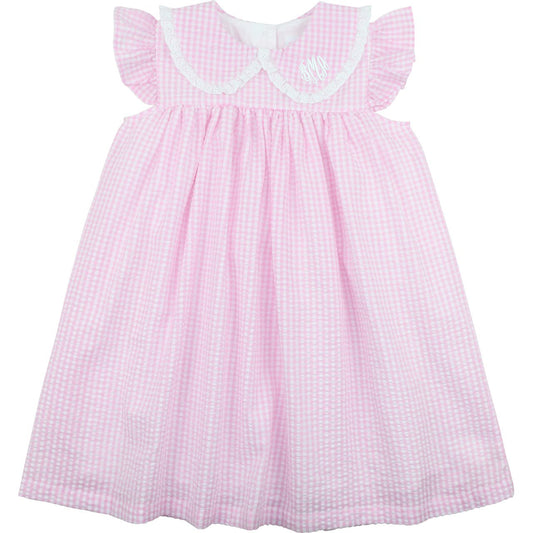Pink Seersucker Angel Sleeve Dress4