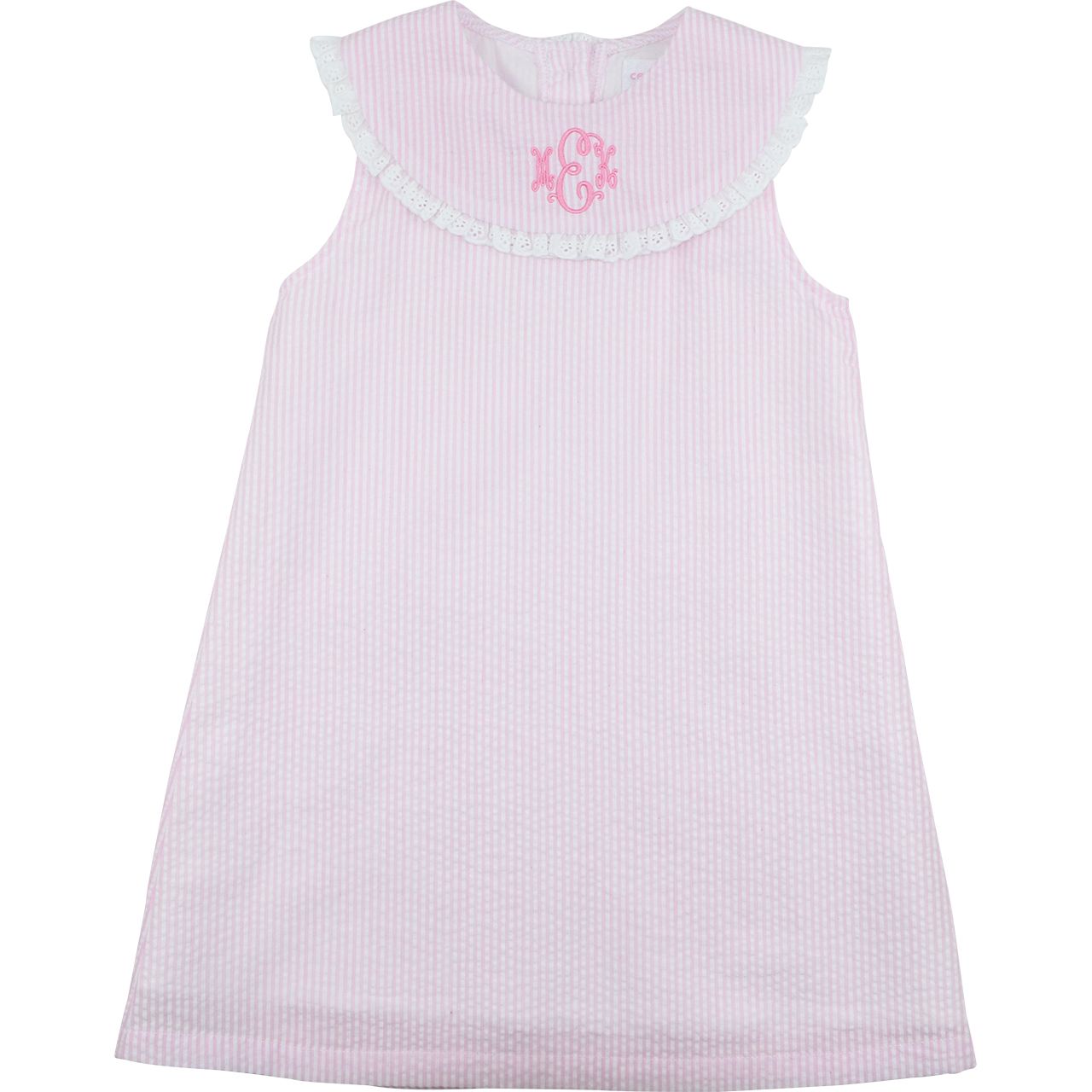 Pink Seersucker Eyelet Dress