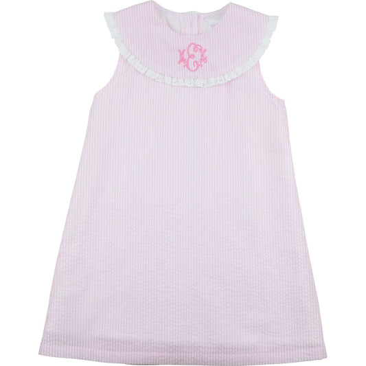 Pink Seersucker Eyelet Dress