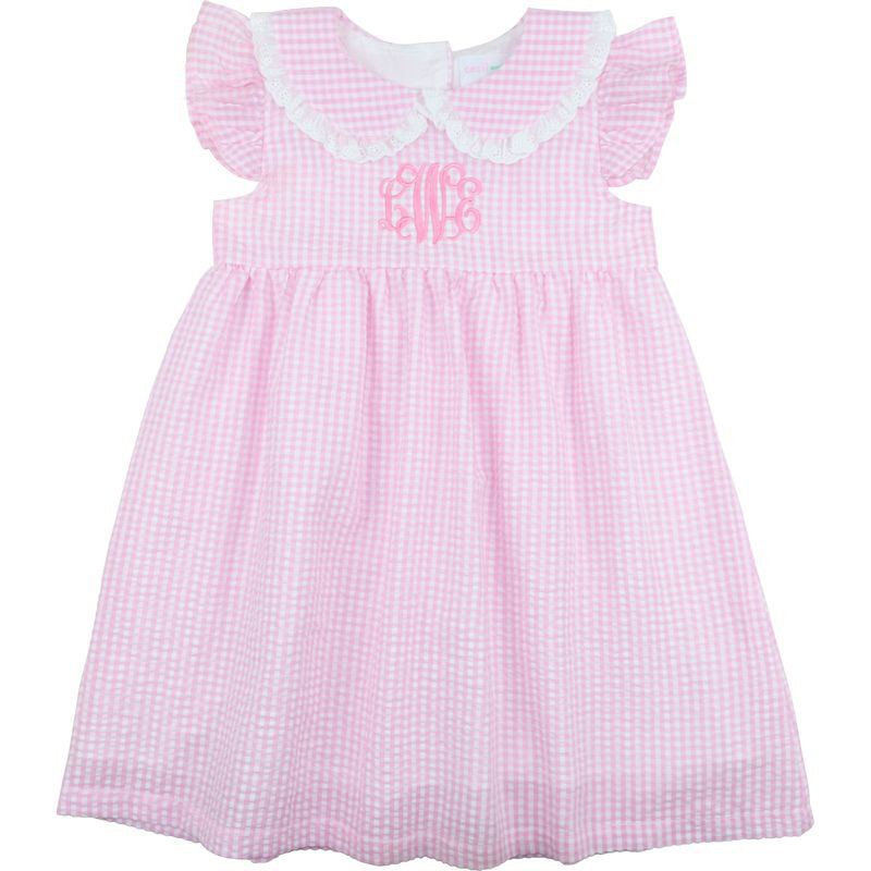 Pink Seersucker Eyelet Dress