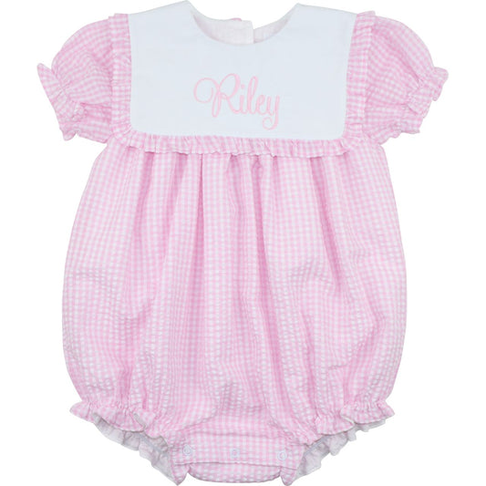 Pink Seersucker Ruffle Bubble