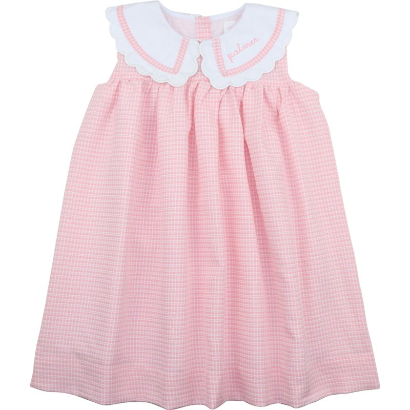Pink Seersucker Scalloped Dress