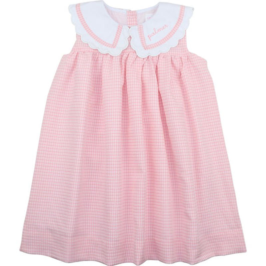 Pink Seersucker Scalloped Dress