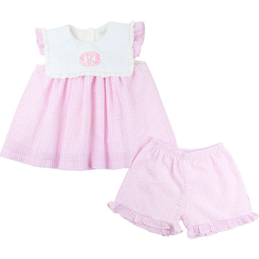 Pink Seersucker Short Set