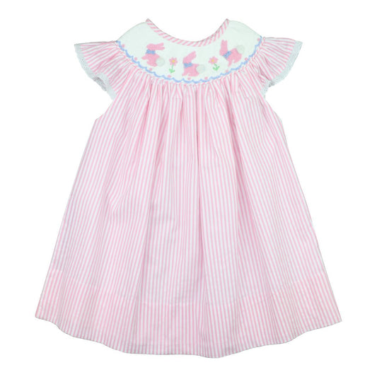 Pink Seersucker Smocked Bunnies Dress