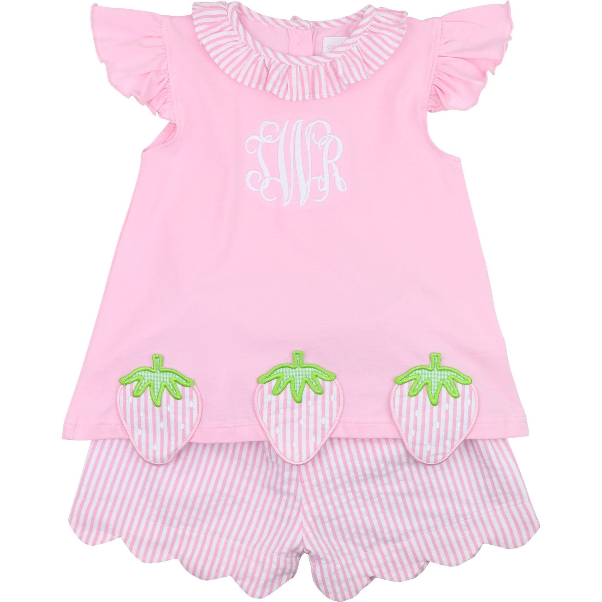 Pink Seersucker Strawberry Short Set