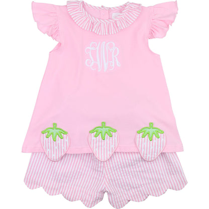 Pink Seersucker Strawberry Short Set