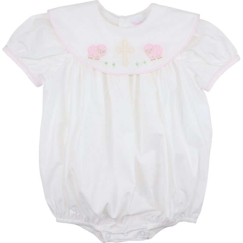 Pink Shadow Embroidered Lamb And Cross Bubble