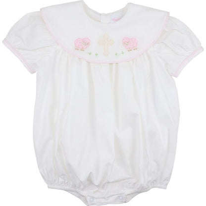 Pink Shadow Embroidered Lamb And Cross Bubble