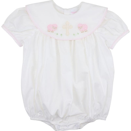 Pink Shadow Embroidered Lamb And Cross Bubble