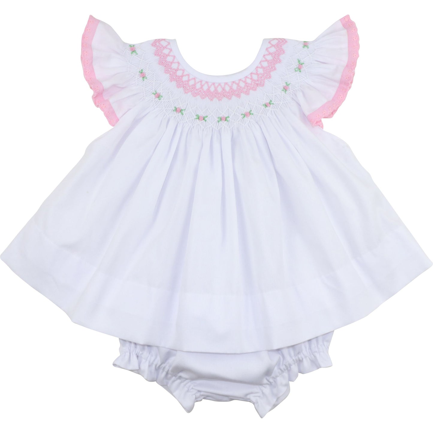 Pink Smocked Eyelet Diaper Set
