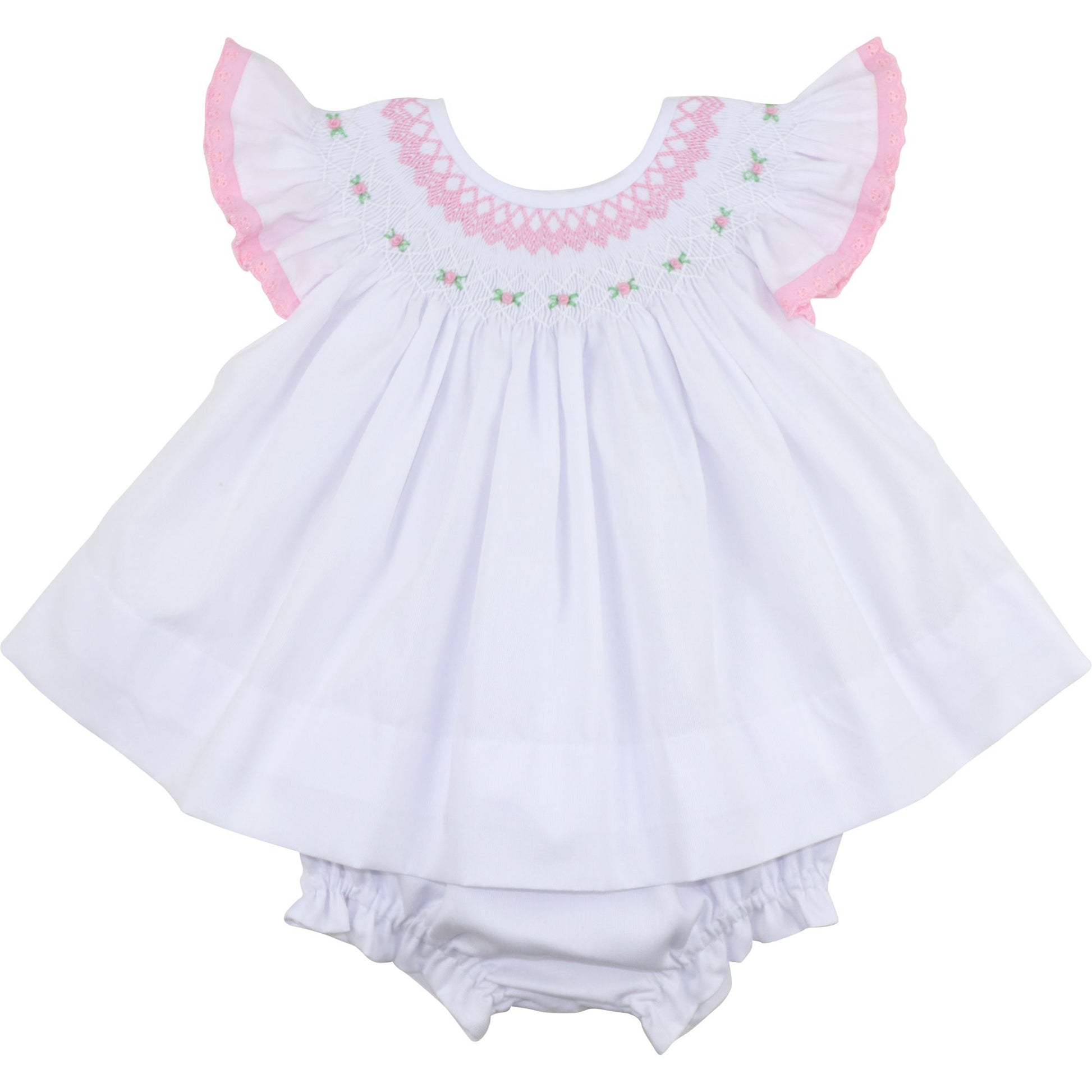 Pink Smocked Eyelet Diaper Set