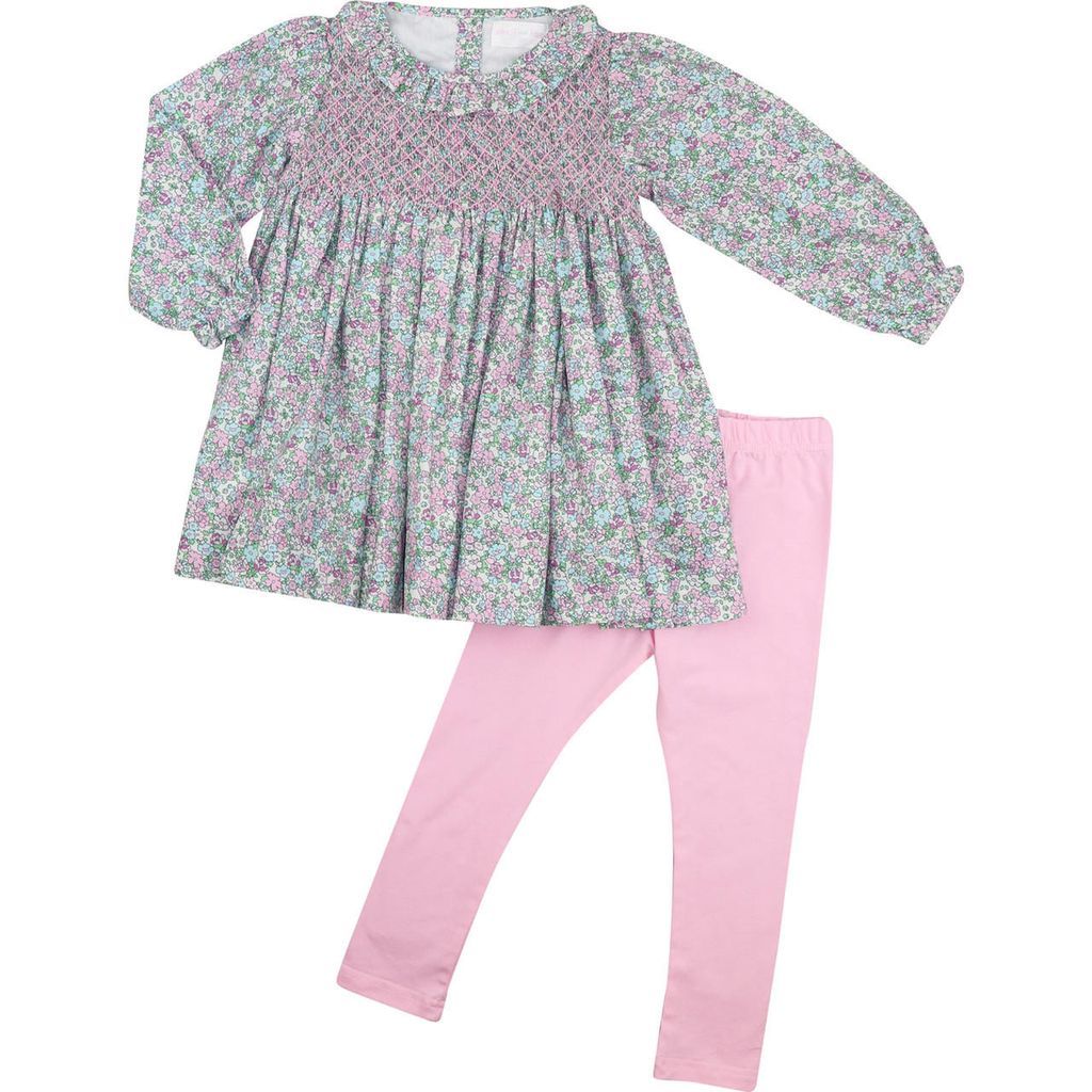 Pink Smocked Floral Legging Set