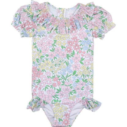 Pink Smocked Floral Swimsuit
