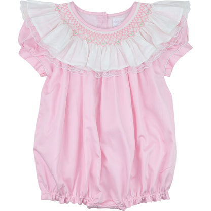 Pink Smocked Ruffle Neck Bubble