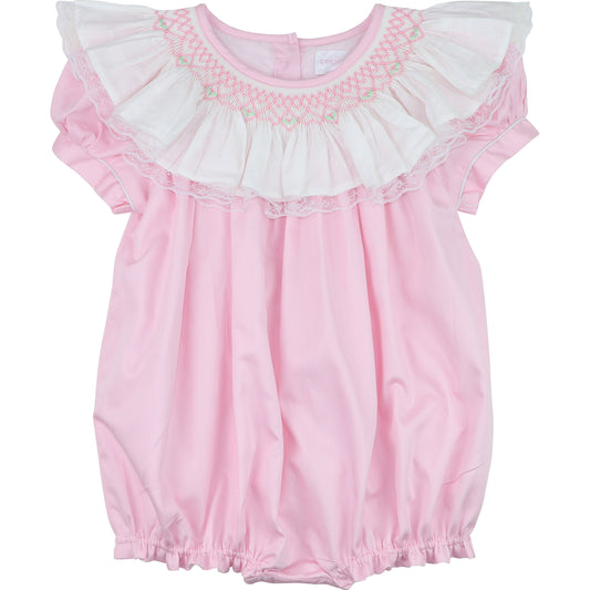 Pink Smocked Ruffle Neck Bubble