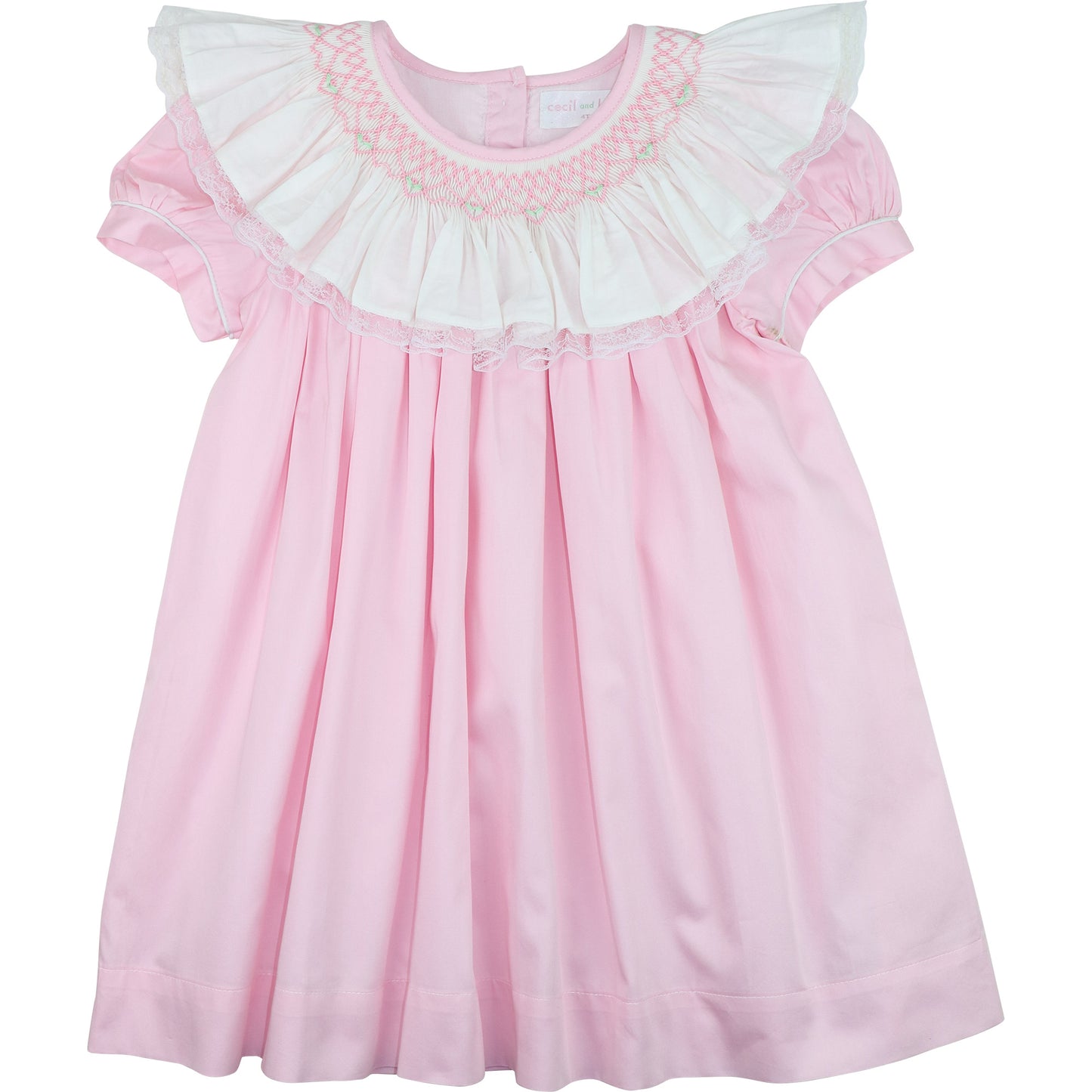 Pink Smocked Ruffle Neck Dress
