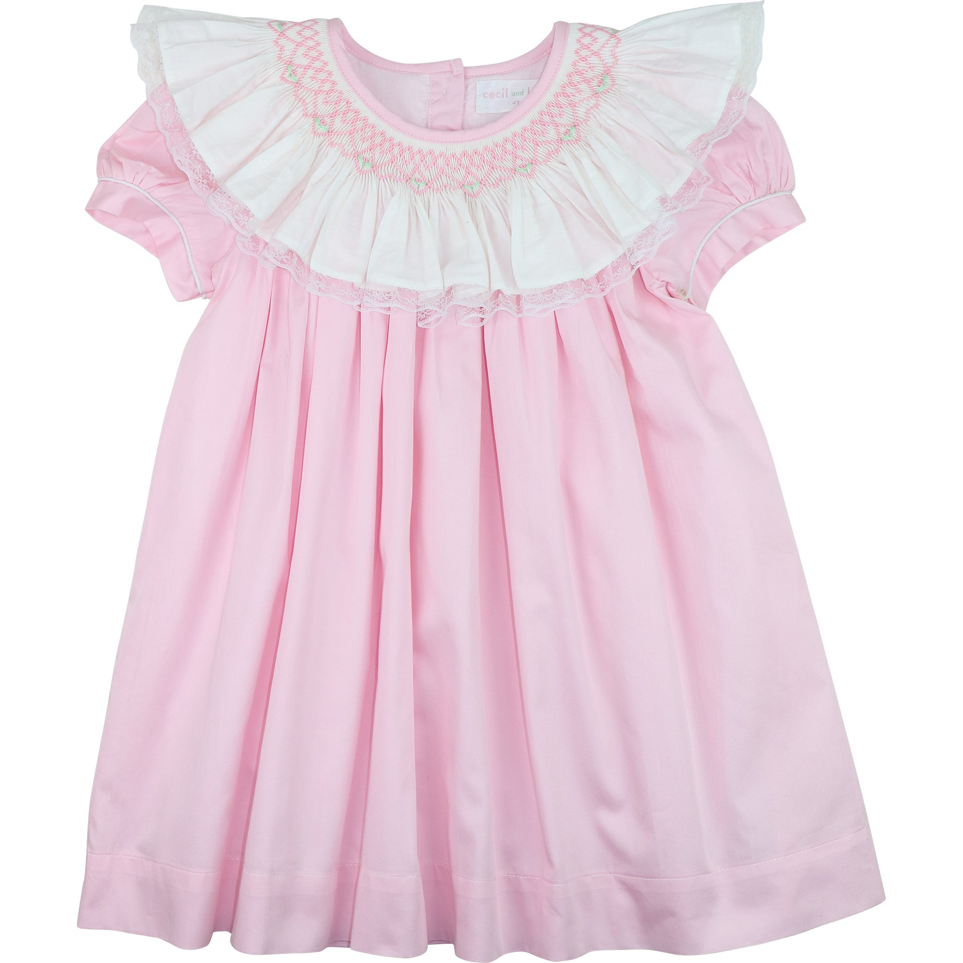 Pink Smocked Ruffle Neck Dress