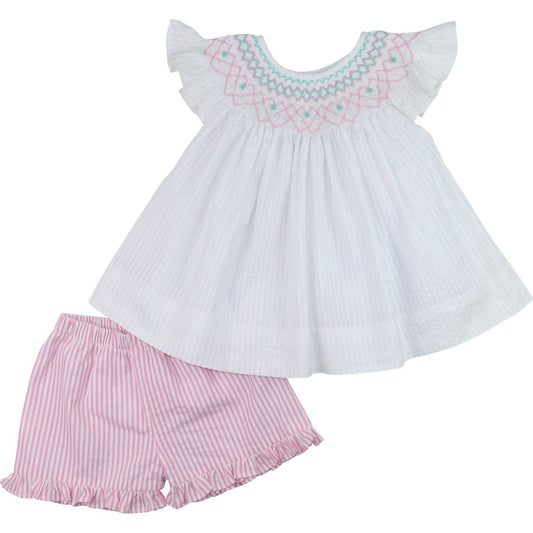 Pink Smocked Seersucker Short Set