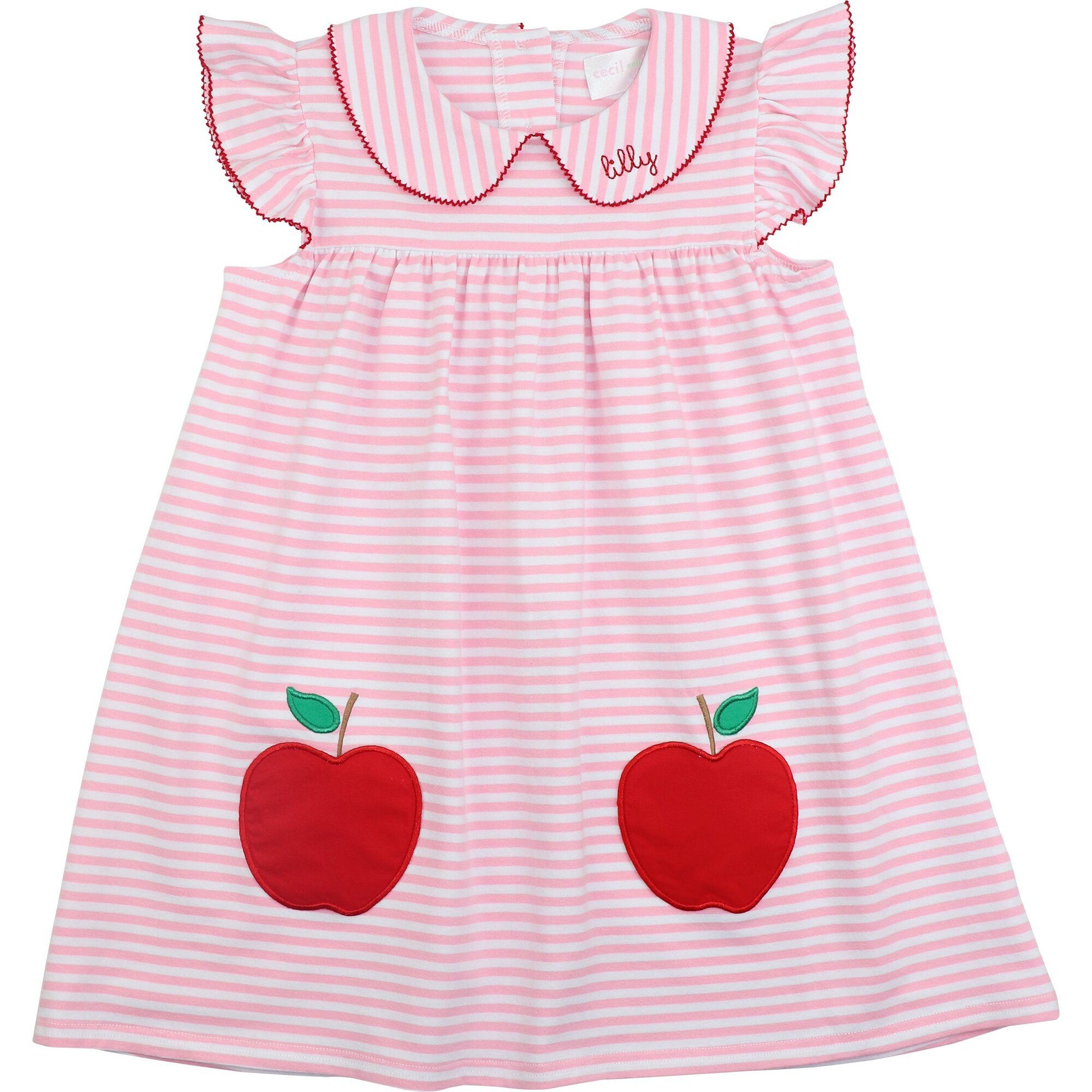 Pink Stripe Knit Applique Apple Dress