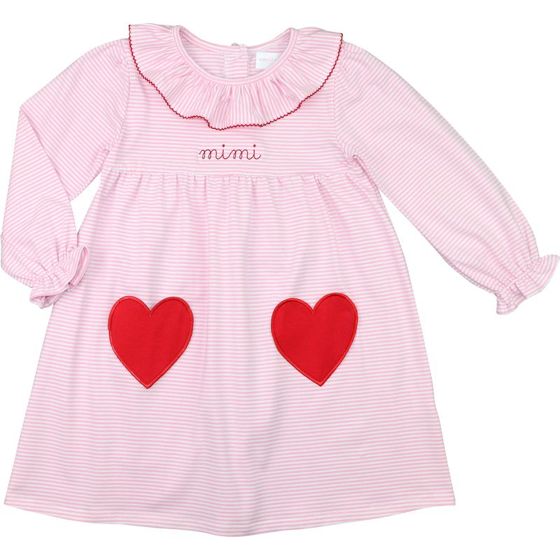 Pink Stripe Knit Applique Heart Dress
