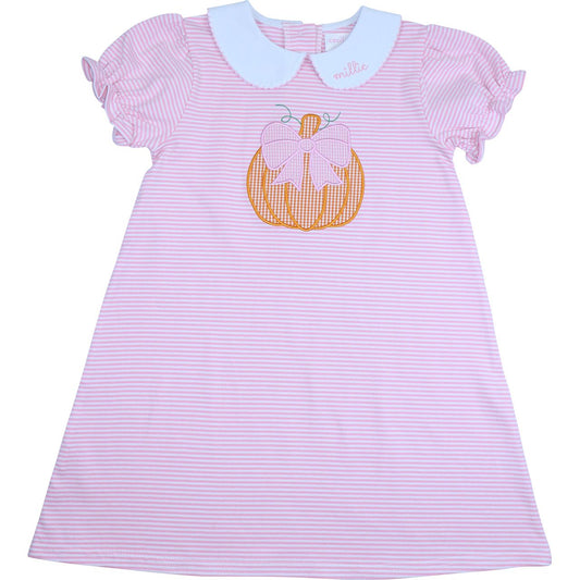 Pink Stripe Knit Applique Pumpkin Dress