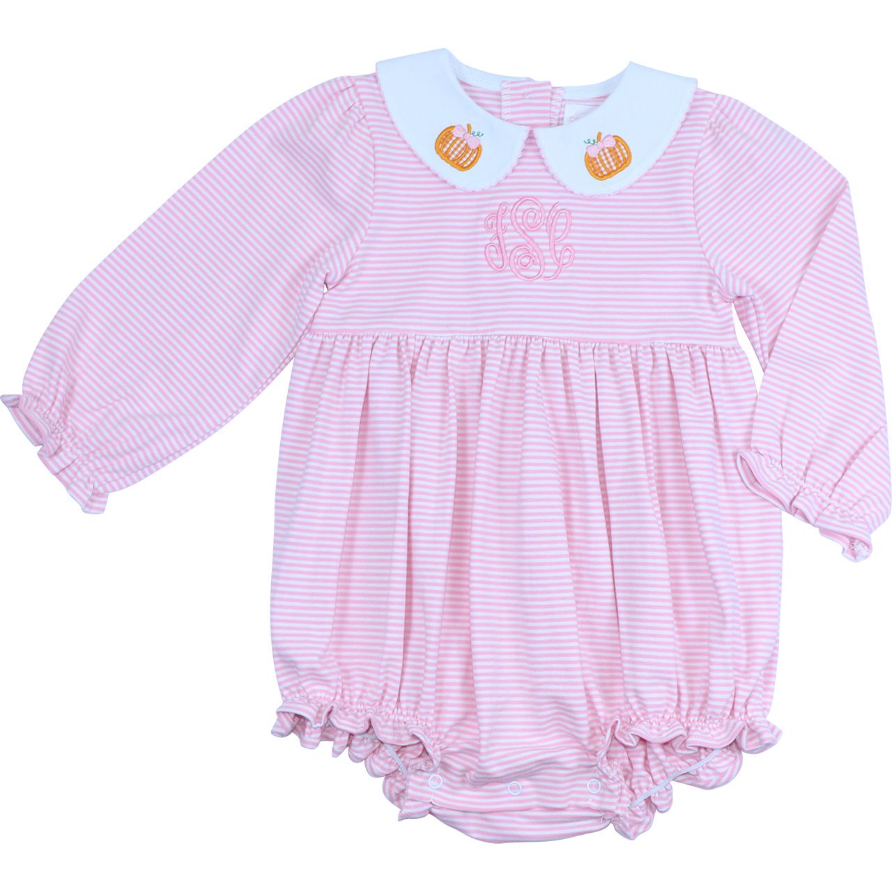 Pink Stripe Knit Applique Pumpkins Bubble