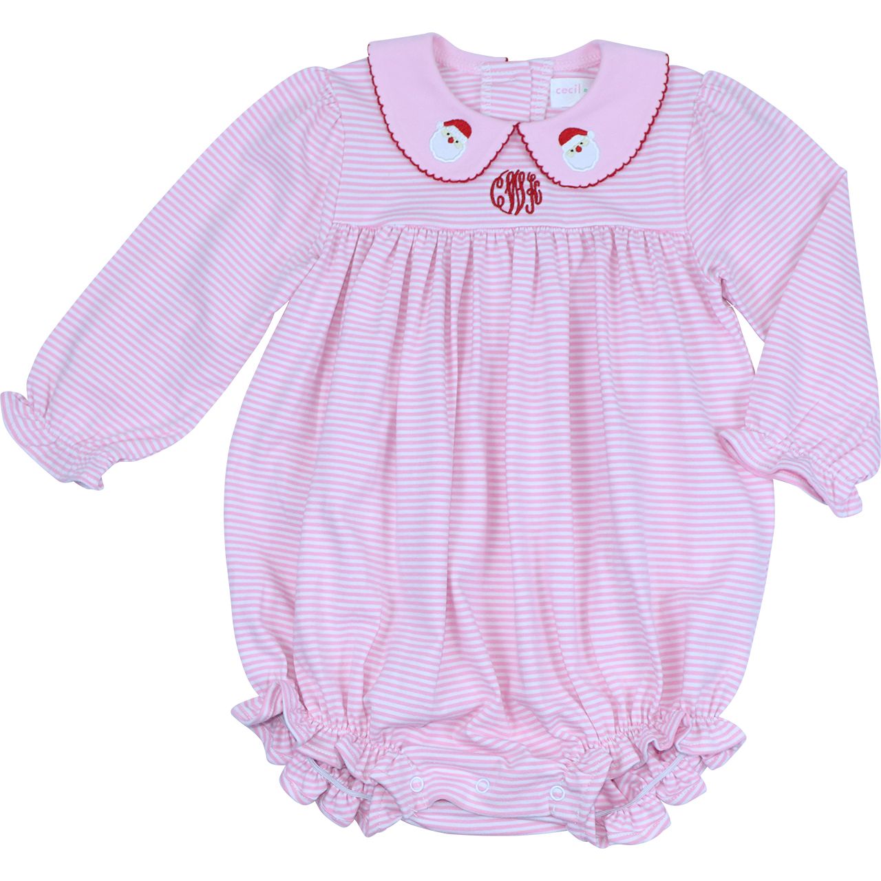 Pink Stripe Knit Applique Santa Bubble