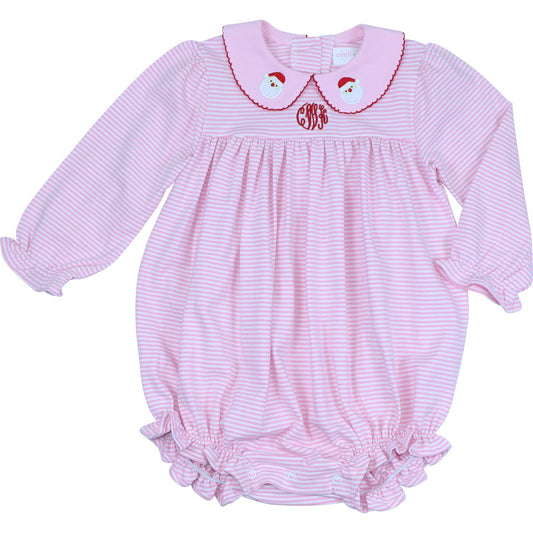 Pink Stripe Knit Applique Santa Bubble