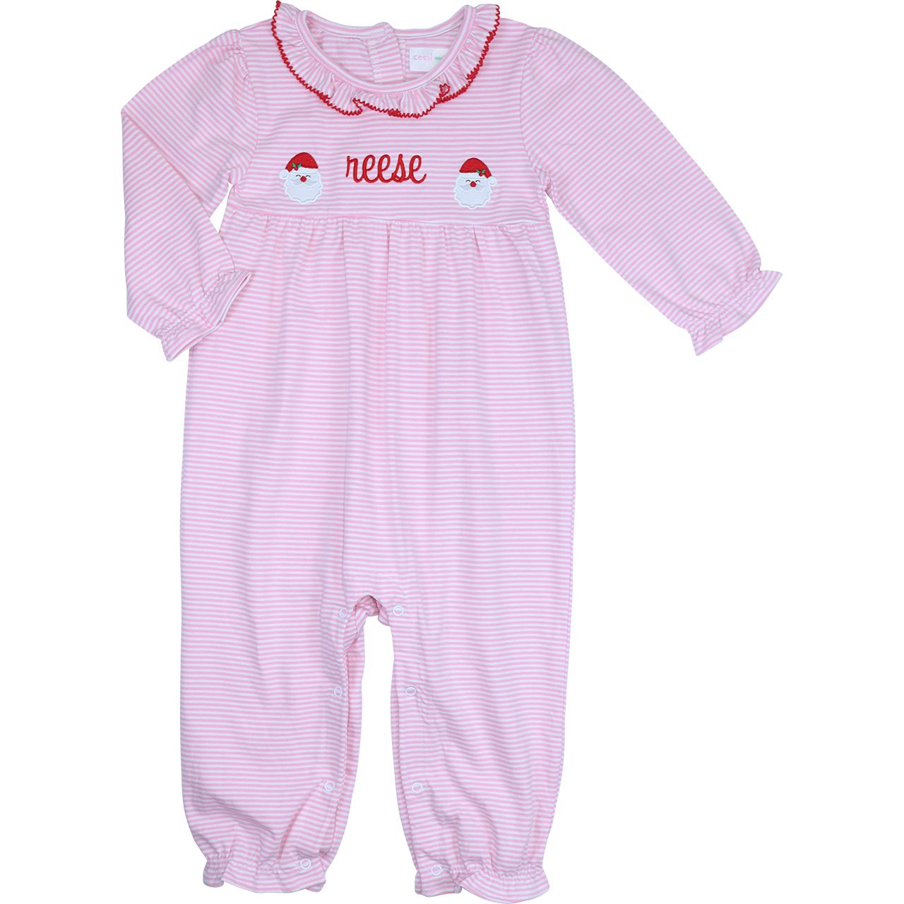 Pink Stripe Knit Applique Santa Long Bubble