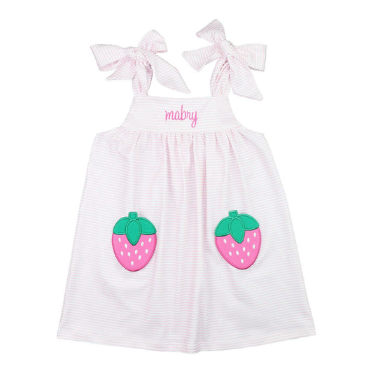 Pink Stripe Knit Applique Strawberry Dress