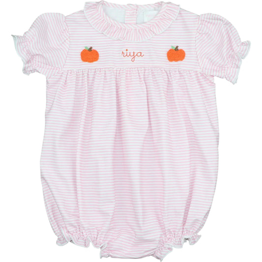 Pink Stripe Knit Embroidered Pumpkin Bubble