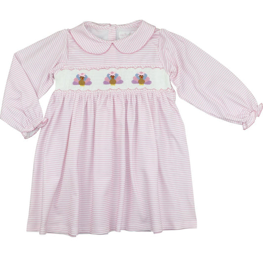 Pink Stripe Knit Smocked Turkeys Dress