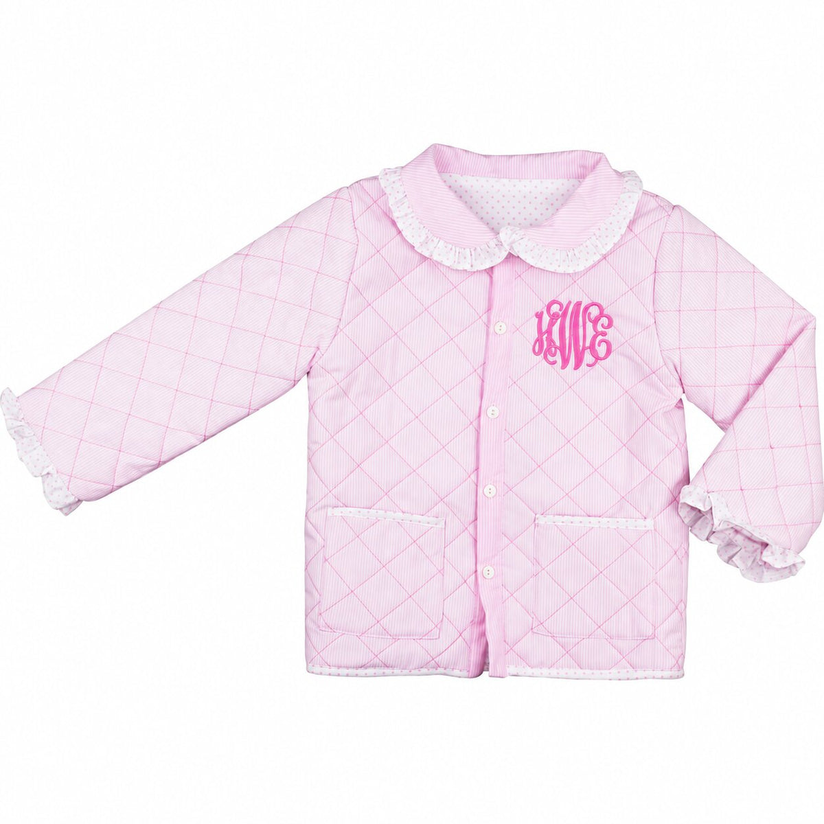 Cecil & Lou girls' Pink Stripe Quilted Coat with lace-trimmed Peter Pan collar