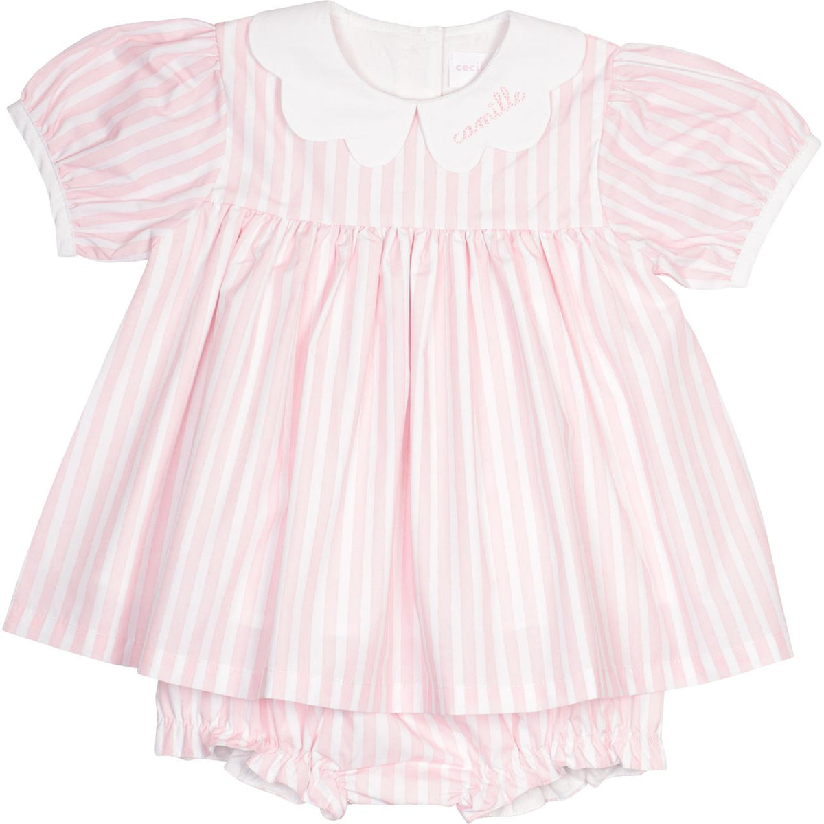 Pink Stripe Scalloped Collar Diaper Set