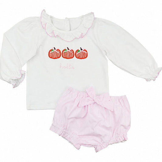 Pink Striped Applique Pumpkin Diaper Set