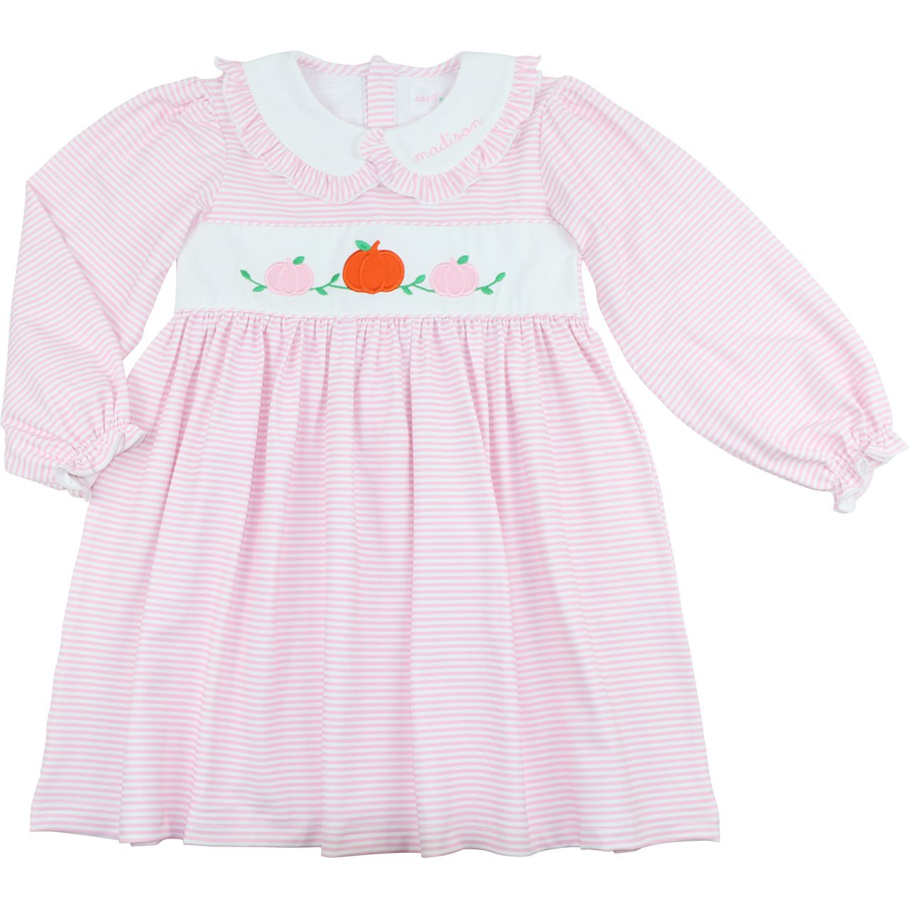 Pink Striped Knit Applique Pumpkins Dress