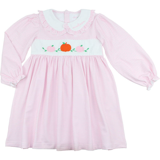 Pink Striped Knit Applique Pumpkins Dress