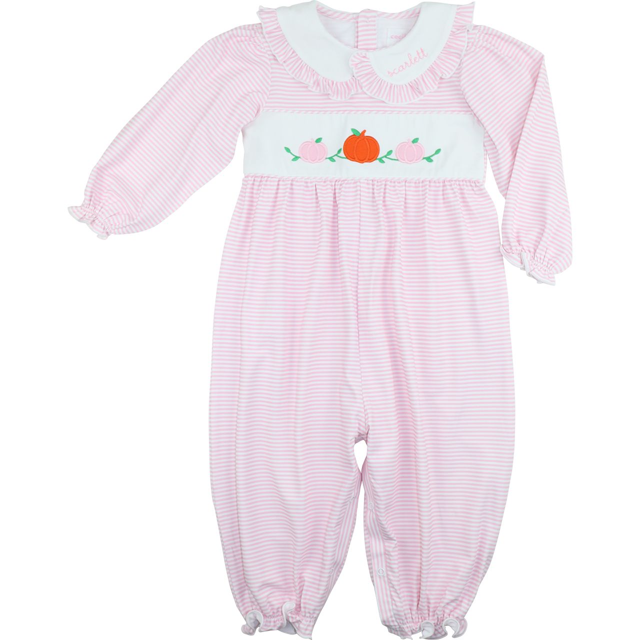 Pink Striped Knit Applique Pumpkins Long Bubble