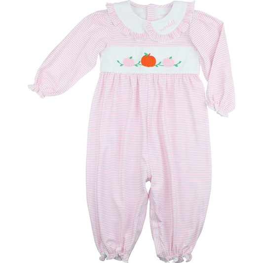 Pink Striped Knit Applique Pumpkins Long Bubble