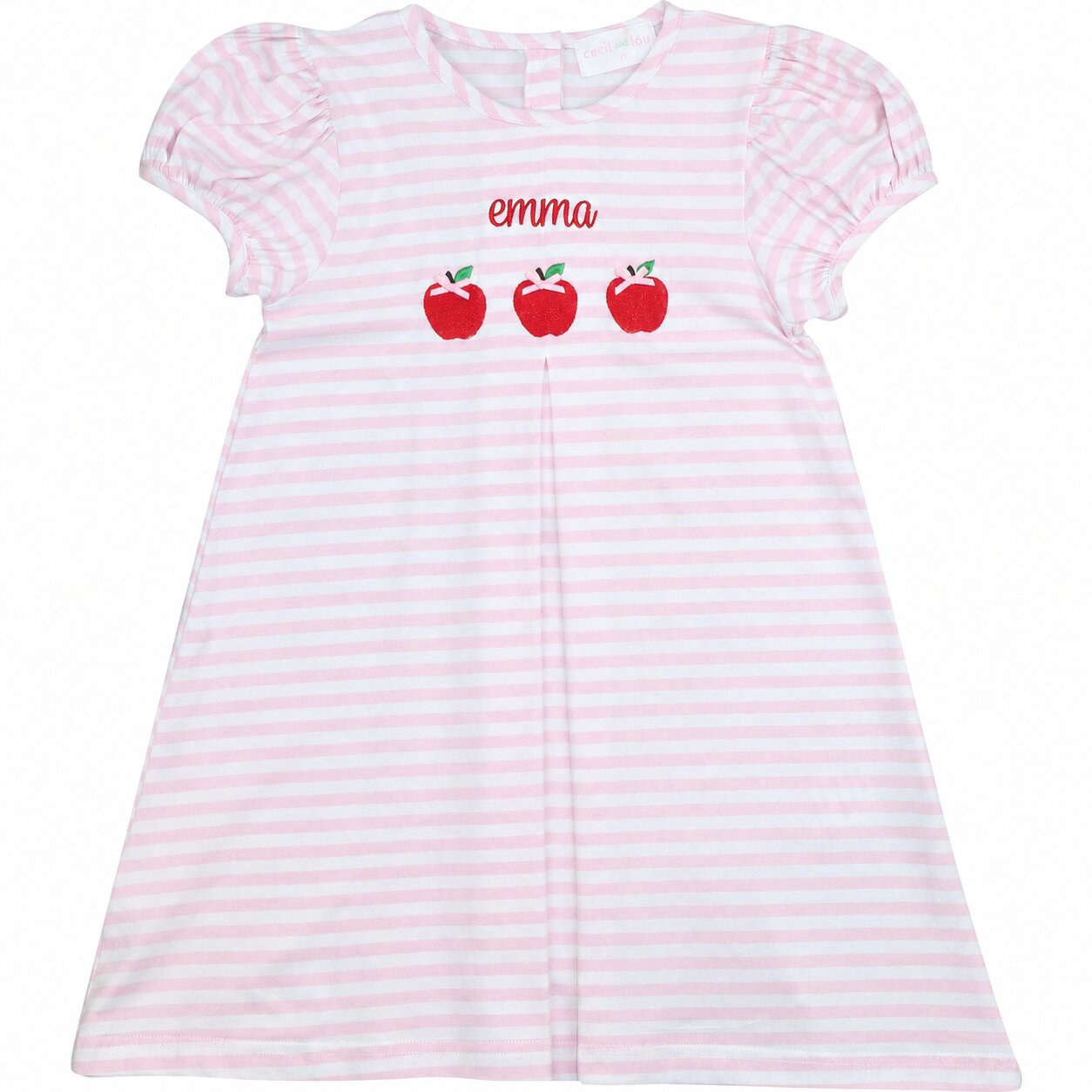 Pink Striped Knit Embroidered Apples Dress1