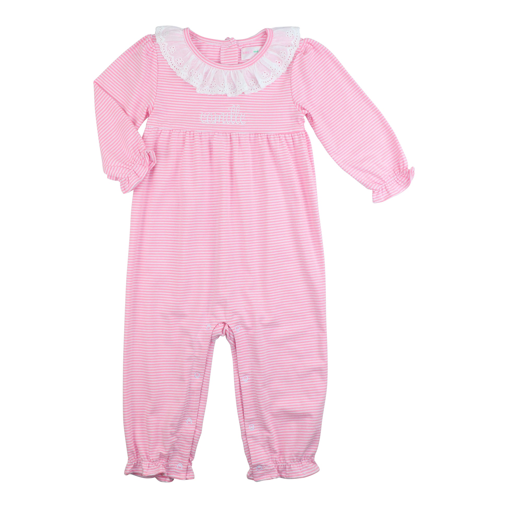 Pink Striped Knit Eyelet Long Bubble