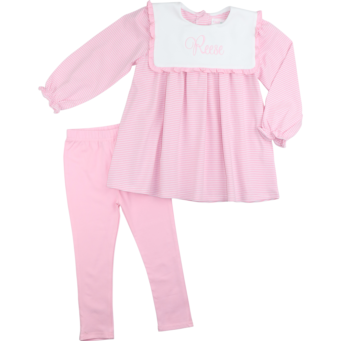 Pink Striped Knit Square Collar Legging Set