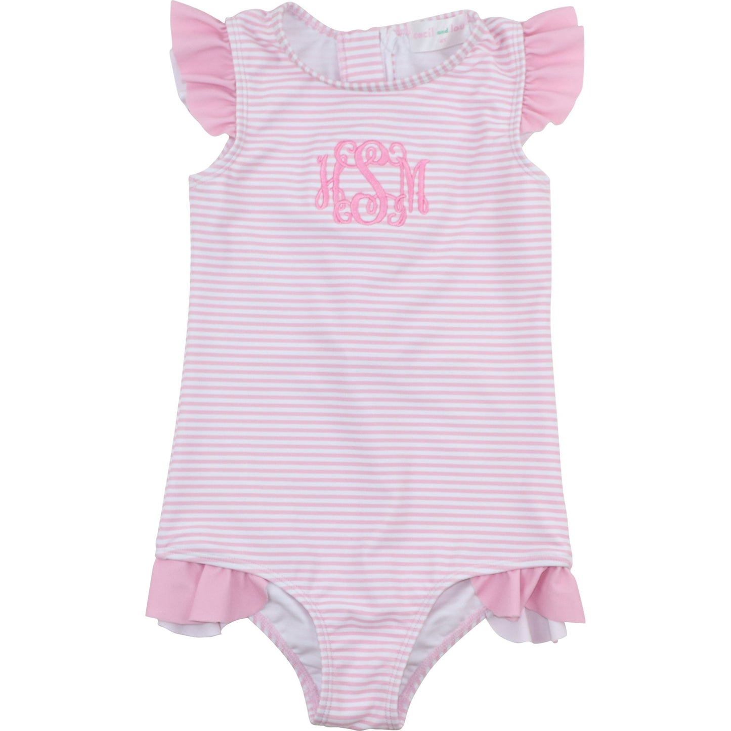 Pink Striped Ruffle Swimsuit