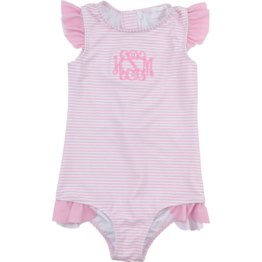 Pink Striped Ruffle Swimsuit
