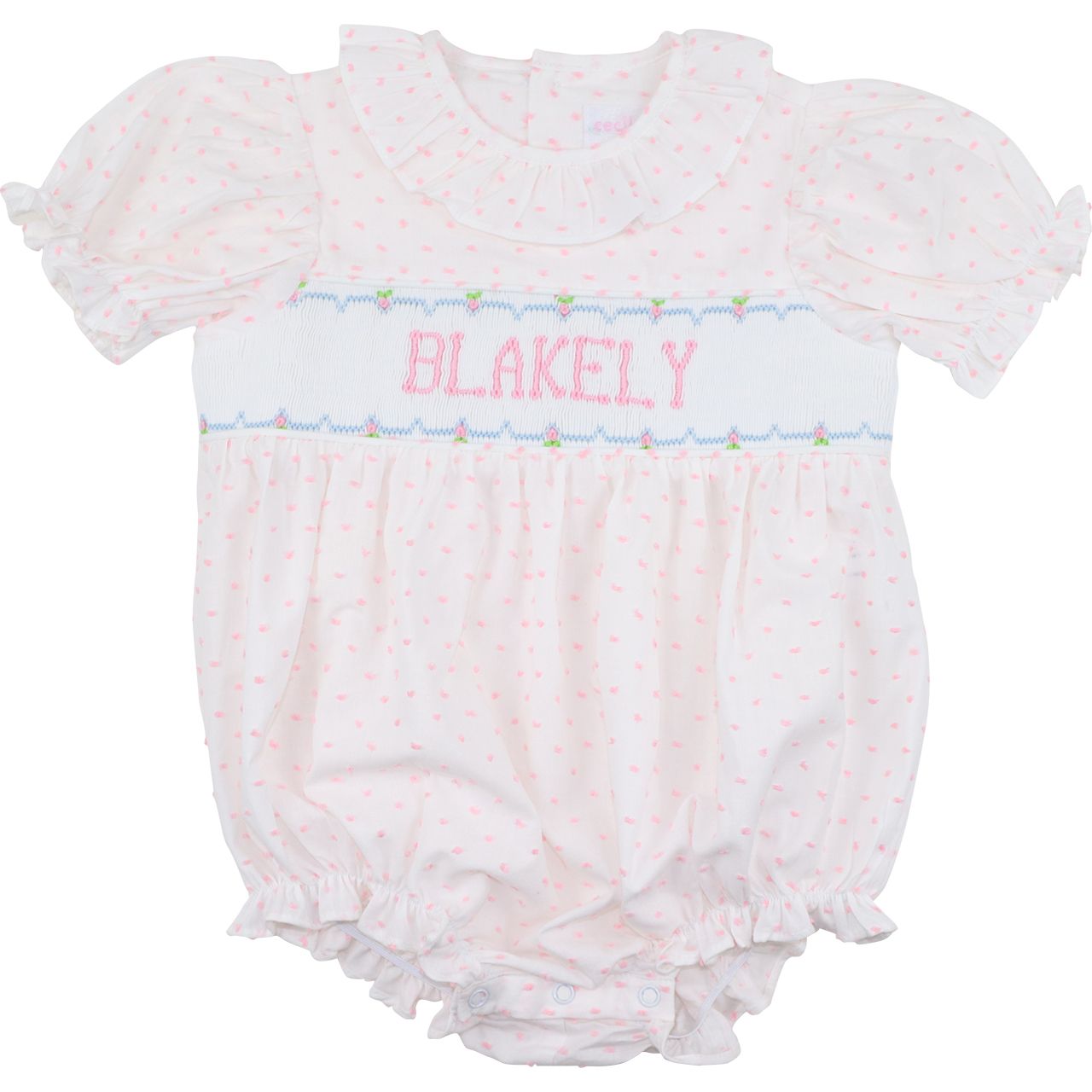 Pink Swiss Dot Custom Smocked Bubble