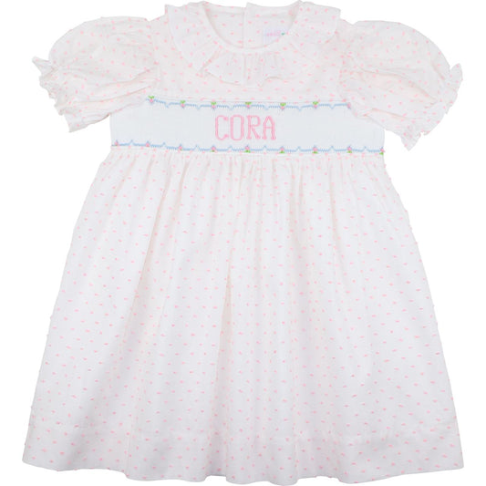 Pink Swiss Dot Custom Smocked Dress